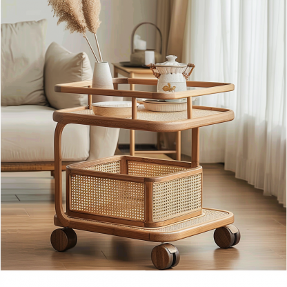 Wabi-sabi style solid wood wicker side table, living room sofa side cabinet, small-sized household storage cabinet - Image 3