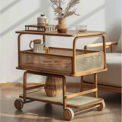 Wabi-sabi style solid wood wicker side table, living room sofa side cabinet, small-sized household storage cabinet - Image 2