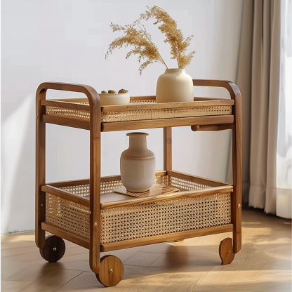 Wabi-sabi style solid wood wicker side table, living room sofa side cabinet, small-sized household storage cabinet - Image 9