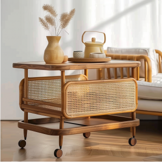 Wabi-sabi style solid wood wicker side table, living room sofa side cabinet, small-sized household storage cabinet
