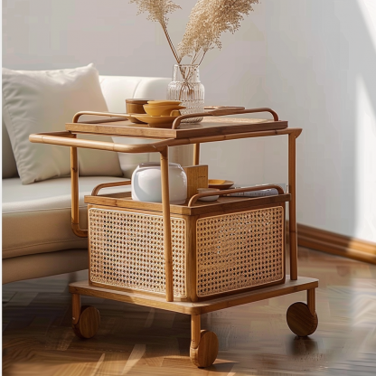 Wabi-sabi style solid wood wicker side table, living room sofa side cabinet, small-sized household storage cabinet - Image 7