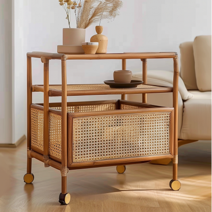 Wabi-sabi style solid wood wicker side table, living room sofa side cabinet, small-sized household storage cabinet - Image 6
