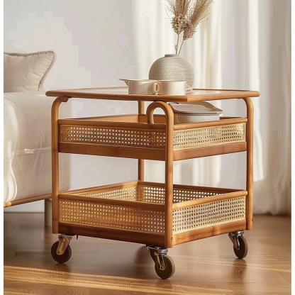 Wabi-sabi style solid wood wicker coffee table, modern and simple Japanese style, wabi-sabi style, retro, original solid wood wicker round - Image 6