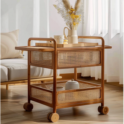 Wabi-sabi style solid wood wicker side table, living room sofa side cabinet, small-sized household storage cabinet - Image 7