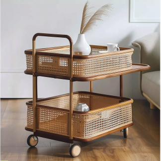 Wabi-sabi style solid wood wicker side table, living room sofa side cabinet, small-sized household storage cabinet