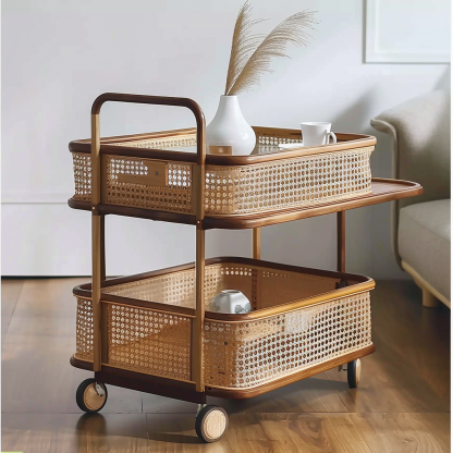 Wabi-sabi style solid wood wicker side table, living room sofa side cabinet, small-sized household storage cabinet