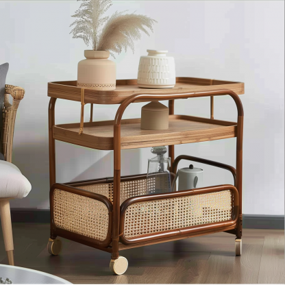 Wabi-sabi style solid wood wicker side table, living room sofa side cabinet, small-sized household storage cabinet - Image 5