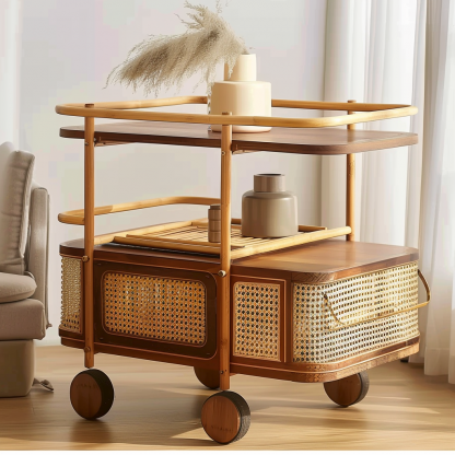 Wabi-sabi style solid wood wicker coffee table, modern and simple Japanese style, wabi-sabi style, retro, original solid wood wicker round - Image 9