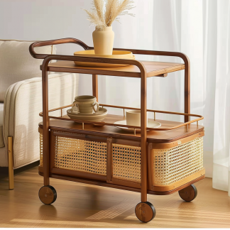 Wabi-sabi style solid wood wicker coffee table, modern and simple Japanese style, wabi-sabi style, retro, original solid wood wicker round