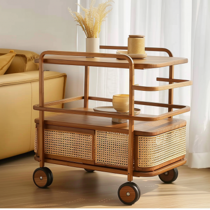 Wabi-sabi style solid wood wicker coffee table, modern and simple Japanese style, wabi-sabi style, retro, original solid wood wicker round - Image 7