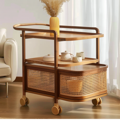 Wabi-sabi style solid wood wicker coffee table, modern and simple Japanese style, wabi-sabi style, retro, original solid wood wicker round - Image 5