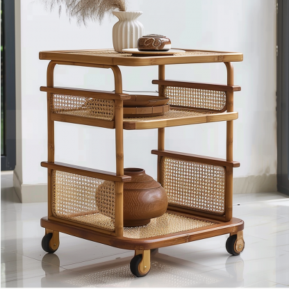 Wabi-sabi style solid wood wicker side table, living room sofa side cabinet, small-sized household storage cabinet - Image 5