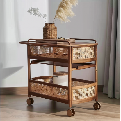 Wabi-sabi style solid wood wicker coffee table, modern and simple Japanese style, wabi-sabi style, retro, original solid wood wicker round - Image 5