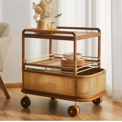 Wabi-sabi style solid wood wicker side table, living room sofa side cabinet, small-sized household storage cabinet - Image 6