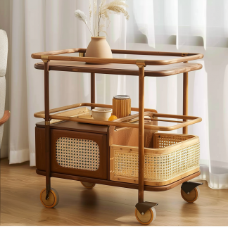 Wabi-sabi style solid wood wicker side table, living room sofa side cabinet, small-sized household storage cabinet