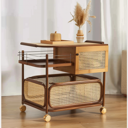 Wabi-sabi style solid wood wicker side table, living room sofa side cabinet, small-sized household storage cabinet - Image 4