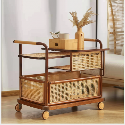 Wabi-sabi style solid wood wicker side table, living room sofa side cabinet, small-sized household storage cabinet - Image 3