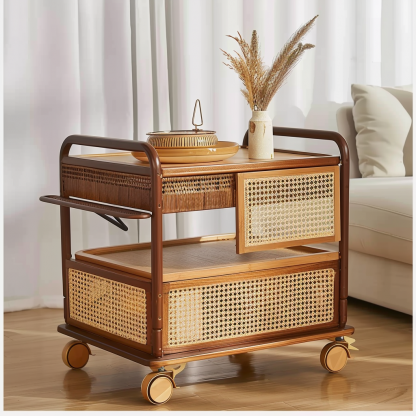 Wabi-sabi style solid wood wicker side table, living room sofa side cabinet, small-sized household storage cabinet - Image 2