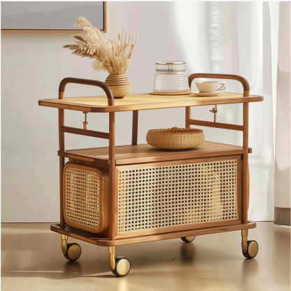 Small trolley, high-end Chinese-style mobile coffee table, sofa side table, storage rack, hotel tea cabinet - Image 2