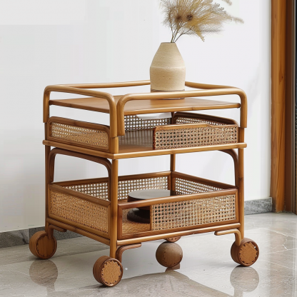 Wabi-sabi style solid wood wicker coffee table, modern and simple Japanese style, wabi-sabi style, retro, original solid wood wicker round - Image 4