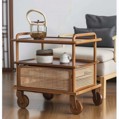 Wabi-sabi style solid wood wicker coffee table, modern and simple Japanese style, wabi-sabi style, retro, original solid wood wicker round - Image 4