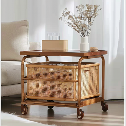 Wabi-sabi style solid wood wicker coffee table, modern and simple Japanese style, wabi-sabi style, retro, original solid wood wicker round - Image 2