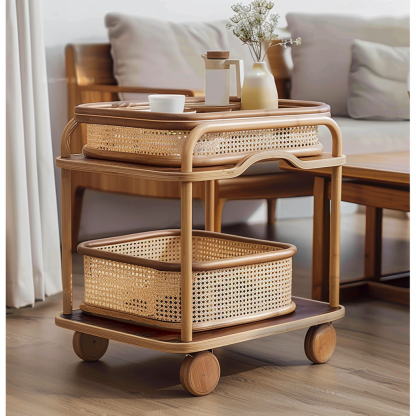 Small trolley, high-end Chinese-style mobile coffee table, sofa side table, storage rack, hotel tea cabinet - Image 2
