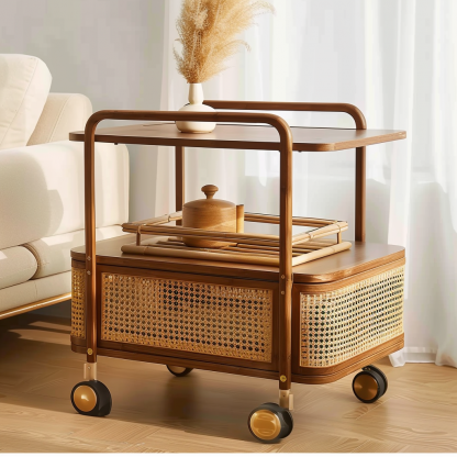 Wabi-sabi style solid wood wicker side table, living room sofa side cabinet, small-sized household storage cabinet - Image 4