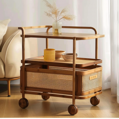 Wabi-sabi style solid wood wicker side table, living room sofa side cabinet, small-sized household storage cabinet - Image 3