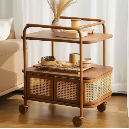 Wabi-sabi style solid wood wicker side table, living room sofa side cabinet, small-sized household storage cabinet - Image 2