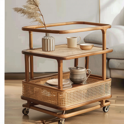 Tea cabinet trolley, Internet celebrity, non-solid wood sofa side table, second-hand movable tea table side cabinet, dining cart - Image 2