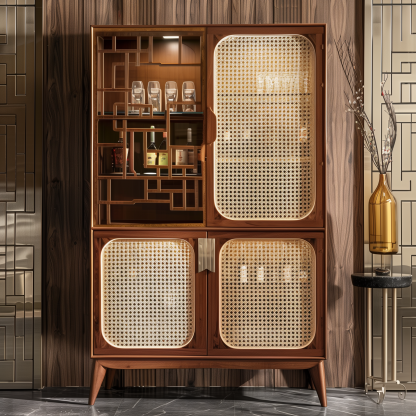 Original custom solid wood wicker cabinet, household entrance cabinet, integrated storage, simple solid wood, wall-mounted ceramic storage cabinet - Image 9