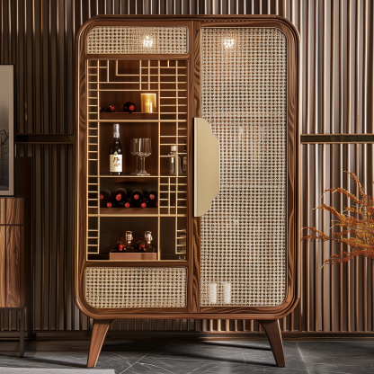 Original custom solid wood wicker cabinet, household entrance cabinet, integrated storage, simple solid wood, wall-mounted ceramic storage cabinet - Image 5