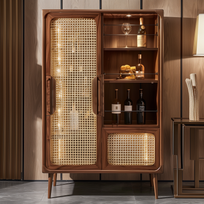Original custom solid wood wicker cabinet, household entrance cabinet, integrated storage, simple solid wood, wall-mounted ceramic storage cabinet - Image 3