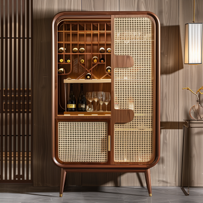 Original custom solid wood wicker cabinet, household entrance cabinet, integrated storage, simple solid wood, wall-mounted ceramic storage cabinet - Image 4