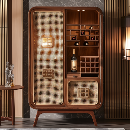 Original custom solid wood wicker cabinet, household entrance cabinet, integrated storage, simple solid wood, wall-mounted ceramic storage cabinet - Image 3