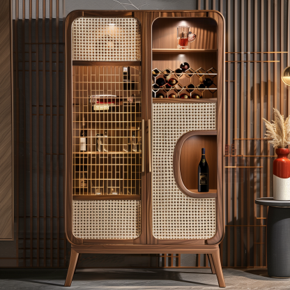 Original custom solid wood wicker cabinet, household entrance cabinet, integrated storage, simple solid wood, wall-mounted ceramic storage cabinet - Image 2