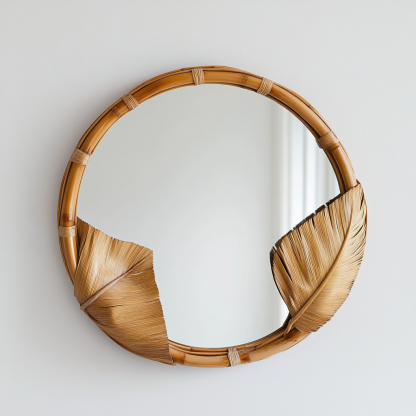 Indonesian rattan woven Chaji style decorative mirror, popular retro sunglasses, light luxury art wall hanging in a homestay - Image 8