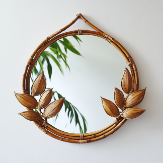 A popular round retro wicker mirror, bamboo weaving hanging mirror, makeup mirror, homestay mirror, Japanese-style wall Instagram decorative mirror