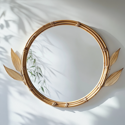 10 wicker mirror, simple wabi-sabi style, ancient wicker art decoration, wall-mounted mirror, handcrafted wicker dressing mirror - Image 5