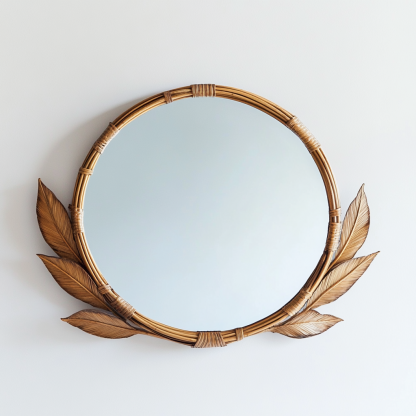 10 wicker mirror, simple wabi-sabi style, ancient wicker art decoration, wall-mounted mirror, handcrafted wicker dressing mirror - Image 3