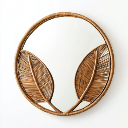 French retro rattan leaf wall decoration, entrance mirror, bedroom makeup mirror, and decorative mirror for homestays and hotels - Image 5