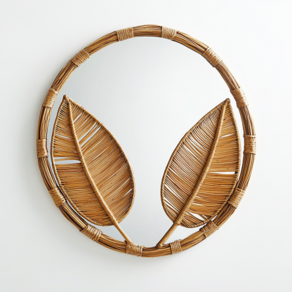 French retro rattan leaf wall decoration, entrance mirror, bedroom makeup mirror, and decorative mirror for homestays and hotels - Image 4