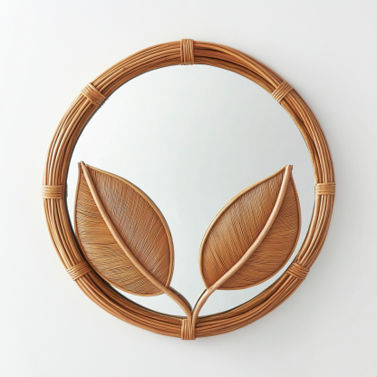 French retro rattan leaf wall decoration, entrance mirror, bedroom makeup mirror, and decorative mirror for homestays and hotels - Image 7