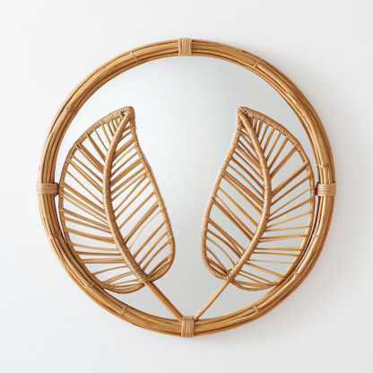 French retro rattan leaf wall decoration, entrance mirror, bedroom makeup mirror, and decorative mirror for homestays and hotels - Image 6