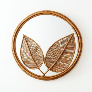 A popular round retro wicker mirror, bamboo weaving hanging mirror, makeup mirror, homestay mirror, Japanese-style wall Instagram decorative mirror
