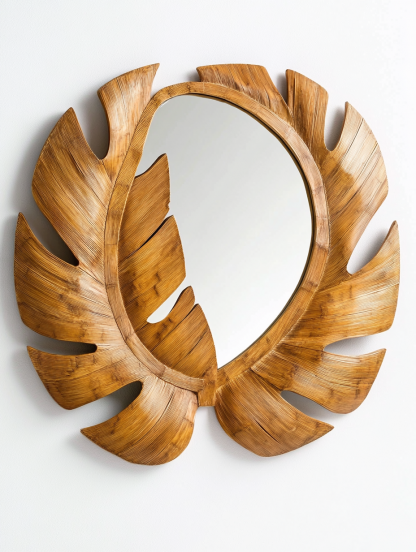 Wabi-sabi style wicker mirror, living room and bedroom wall-mounted dressing mirror, creative teardrop-shaped decorative mirror, photo prop - Image 5