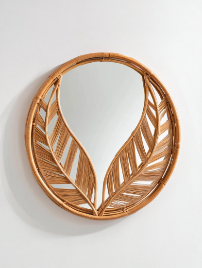 Wabi-sabi style wicker mirror, living room and bedroom wall-mounted dressing mirror, creative teardrop-shaped decorative mirror, photo prop - Image 4