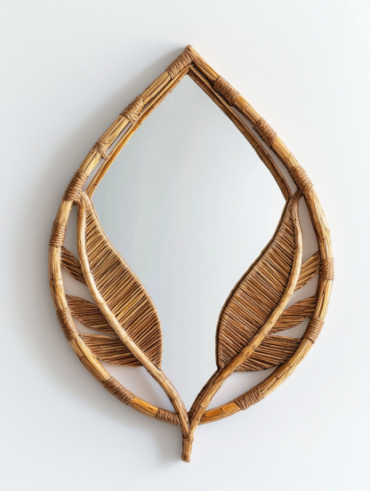 Wabi-sabi style rattan makeup mirror, French bedroom mirror with light, smart anti-fog wall-mounted mirror, water drop bathroom mirror - Image 5