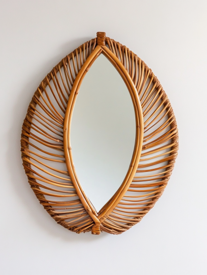 Wabi-sabi style rattan makeup mirror, French bedroom mirror with light, smart anti-fog wall-mounted mirror, water drop bathroom mirror - Image 3